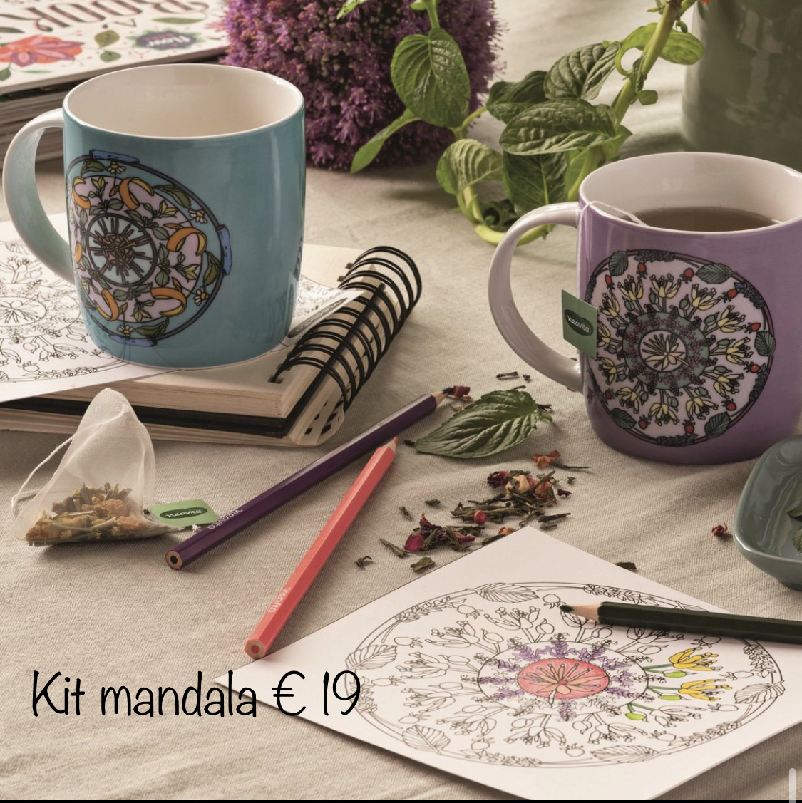 Mandala box con tazza infuso e mandala da colorare (compreso di colori)